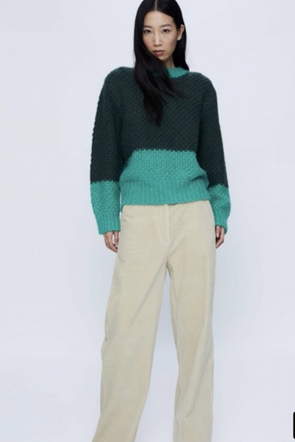 THICK GREEN TWO TONE KNIT SWEATER
